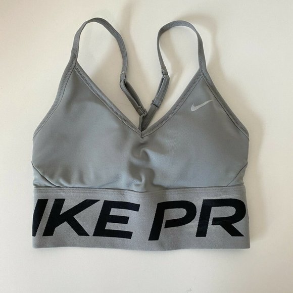 Nike Pro Spaghetti Strap Racerback Gray With Black Sports Bra Crop Tank Small - Picture 3 of 6